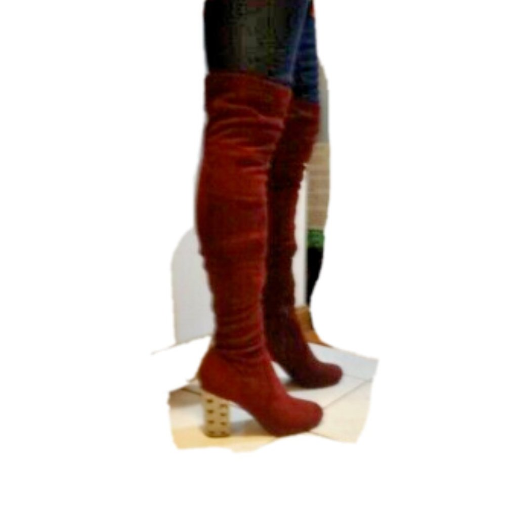 Women's OVER-THE-KNEE Carlos Santana Wine Suede Boots Size 8 Pre-Owned - Picture 6 of 6